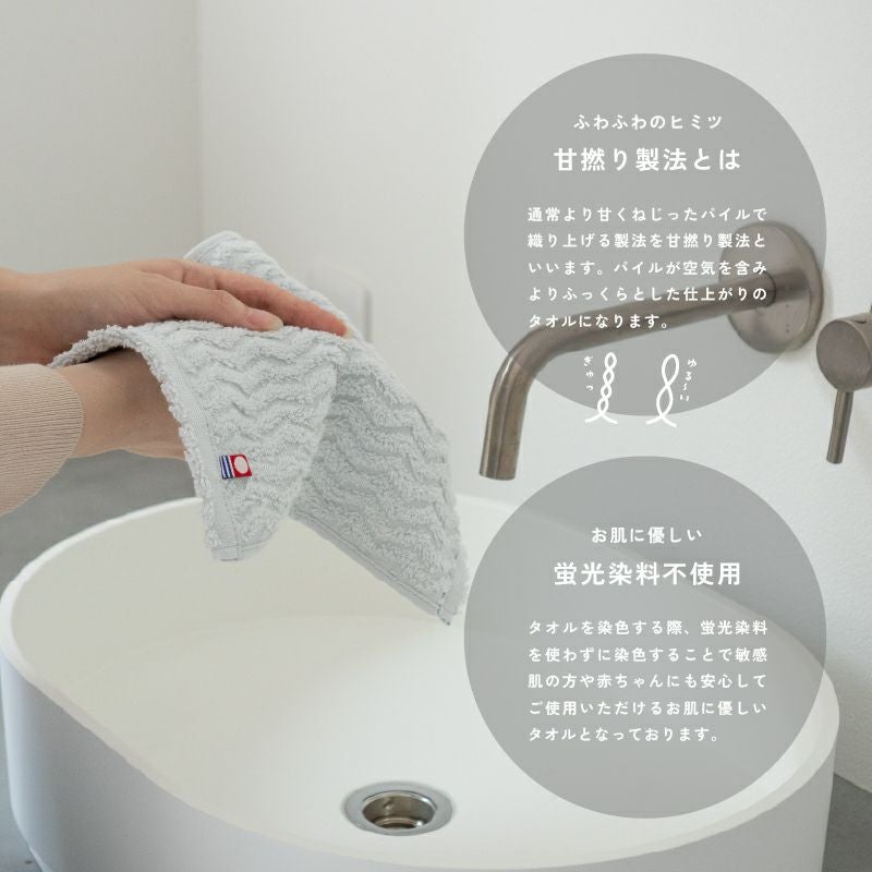 今治タオル タオルハンカチ ギフト お配り 22㎝×22㎝ 日本製 ハンカチ 小さめ 使いやすい おすすめ 速乾 吸水 かわいい ふわふわ 波模様 綿100％ 軽量 ジャガード デイリーユース 蛍光染料不使用 ニュアンスカラー チャコール ベージュ ライトブルー パープル