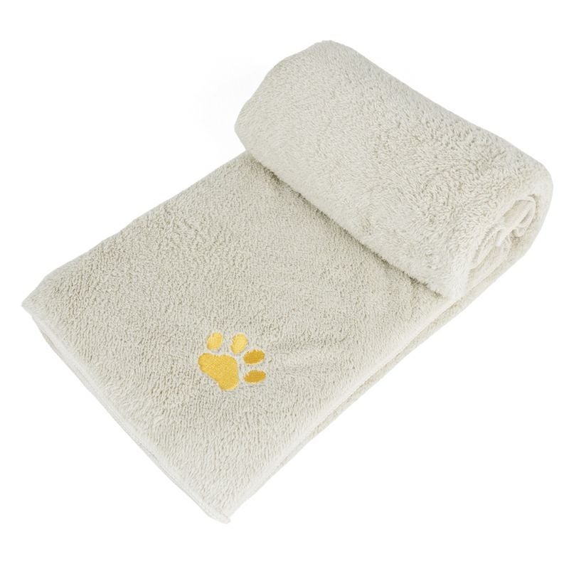 ドッグタオル 犬用タオル バスタオル ワンポイント刺繍 肉球 ベージュ